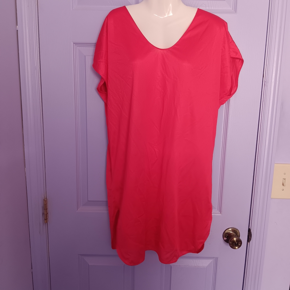 Vintage Red Lightweight Semi Sheer V-Neck Nightgown Size S-M